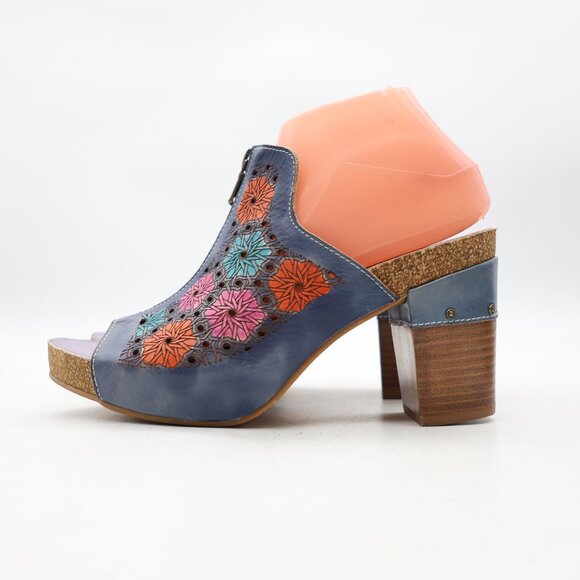 L'artiste Spring Step Zippia Blue Floral Women's EU 40 Open Toe Chunky Heel Clog - Picture 3 of 11